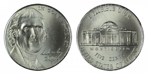 2008 D Jefferson Nickel 5¢ Roll 40 OBW BU Uncirculated Coins