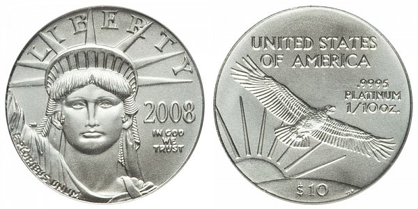 2008 Tenth Ounce American Platinum Eagle - 1/10 oz Platinum $10 