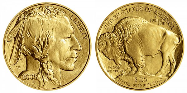 2008 W Burnished Uncirculated Half Ounce Gold American Buffalo - 1/2 oz Gold $25 