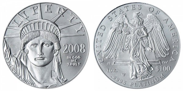 2008 W Burnished Uncirculated One Ounce American Platinum Eagle - 1 oz Platinum $100 