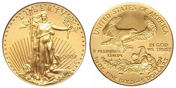 2008 W Burnished Uncirculated Tenth Ounce American Gold Eagle - 1/10 oz Gold $5 