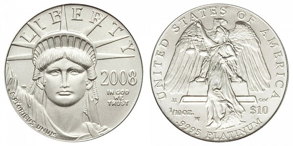 2008 W Burnished Uncirculated Tenth Ounce American Platinum Eagle - 1/10 oz Platinum $10 