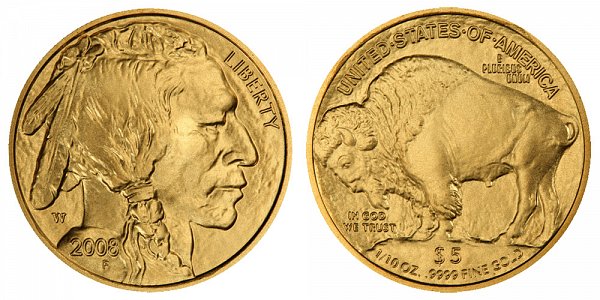 2008 W Burnished Uncirculated Tenth Ounce Gold American Buffalo - 1/10 oz Gold $5 