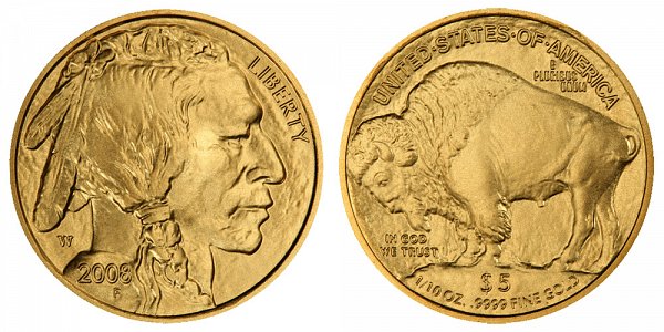 2008 W Burnished Uncirculated Tenth Ounce Gold American Buffalo - 1/10 oz Gold $5