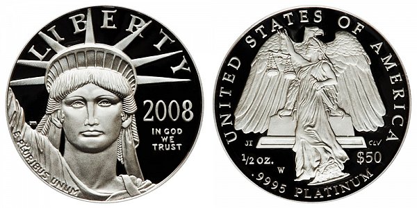 2008 W Proof Half Ounce American Platinum Eagle - 1/2 oz Platinum $50 