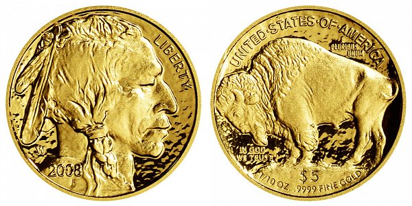 2008 W Proof Tenth Ounce Gold American Buffalo - 1/10 oz Gold $5 