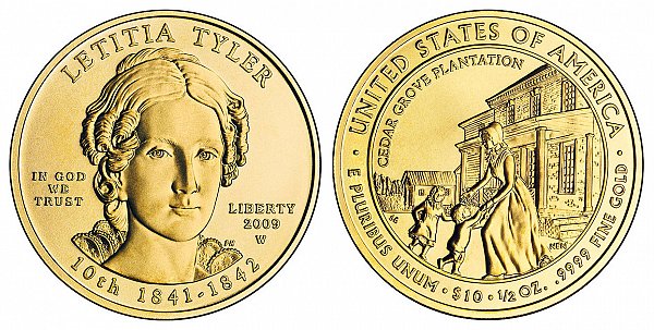 2009 Letitia Tyler First Spouse Gold Coin 