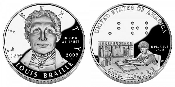 2009 Louis Braille Bicentennial Commemorative Silver Dollar