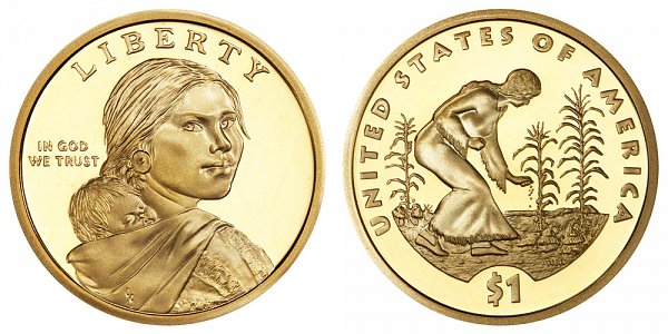 2009 S Proof Sacagawea Native American Dollar Coin - Spread of Three Sisters