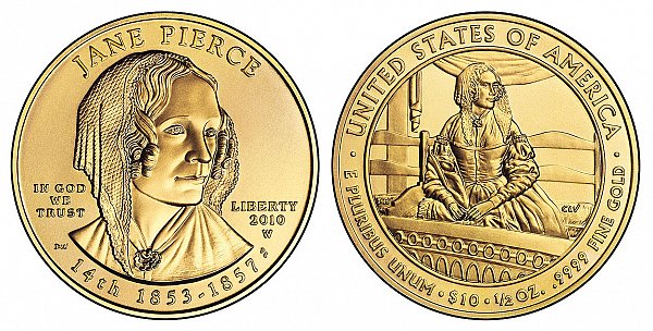 2010 Jane Pierce First Spouse Gold Coin 
