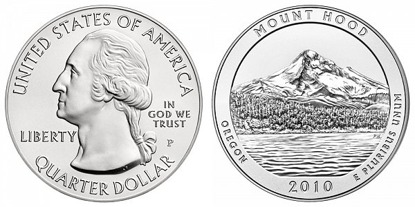 2010 Mount Hood 5 Ounce Burnished Uncirculated Coin - 5 oz Silver 