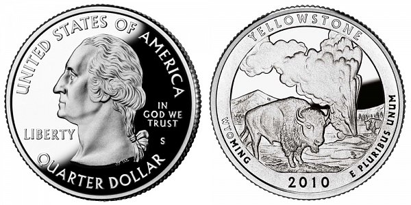 2010 S Silver Proof Yellowstone National Park Quarter - Wyoming