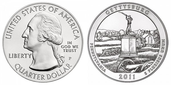 2011 Gettysburg 5 Ounce Burnished Uncirculated Coin - 5 oz Silver 