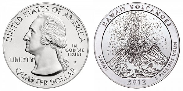 2012 Hawaii Volcanoes 5 Ounce Burnished Uncirculated Coin - 5 oz Silver 
