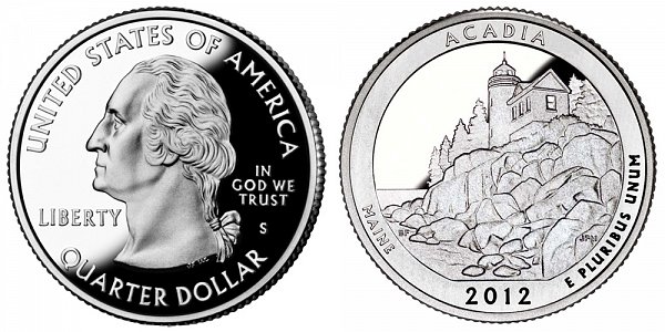 2012 S Silver Proof Acadia National Park Quarter - Maine