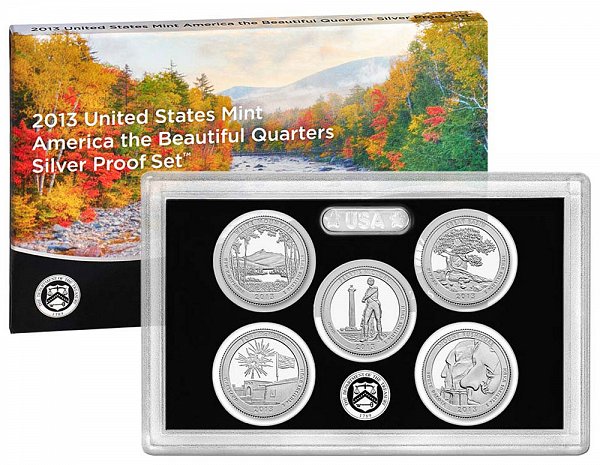 2013 America The Beautiful Quarters Silver Proof Set - 2013-S 5 Piece Set