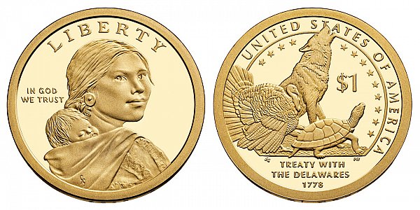 2013 S Proof Sacagawea Native American Dollar Coin - Delawares Treaty 1780