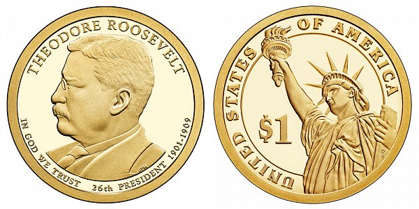 2013 S Proof Theodore Roosevelt Presidential Dollar Coin 