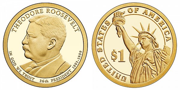 2013 S Proof Theodore Roosevelt Presidential Dollar Coin