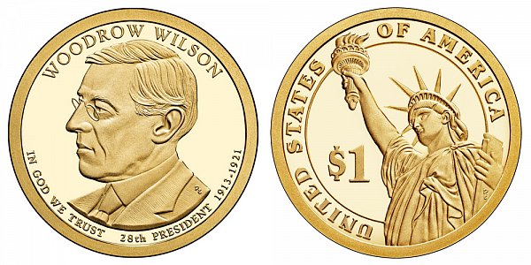 2013 S Proof Woodrow Wilson Presidential Dollar Coin 