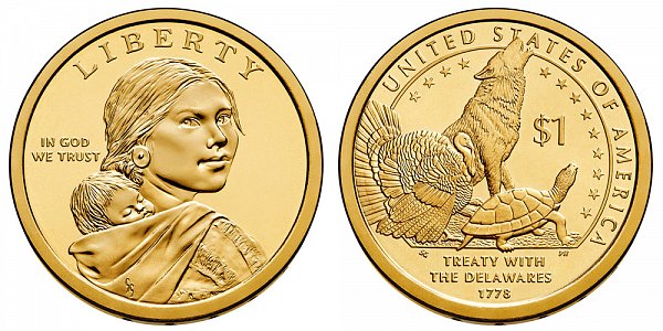 2013 D Sacagawea Native American Dollar Coin - Delawares Treaty 1779 