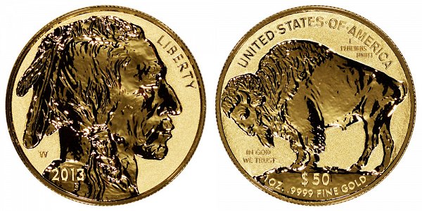 2013 W Reverse Proof One Ounce Gold American Buffalo - 1 oz Gold $50 