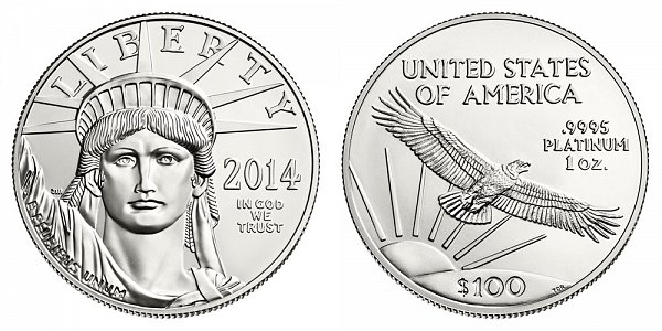 2014 American Platinum Eagle - Brilliant Uncirculated $100 1oz One Ounce Platinum Bullion 