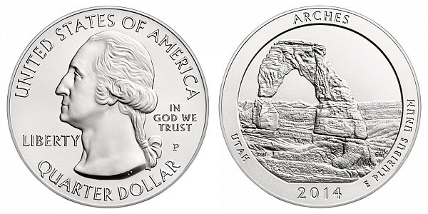 2014 Arches 5 Ounce Burnished Uncirculated Coin - 5 oz Silver