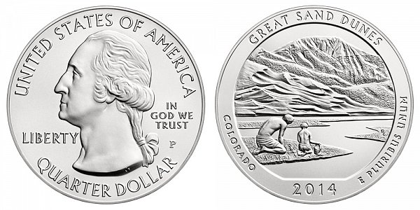 2014 Great Sand Dunes 5 Ounce Burnished Uncirculated Coin - 5 oz Silver 