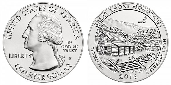 2014 Great Smoky Mountains 5 Ounce Burnished Uncirculated Coin - 5 oz Silver 