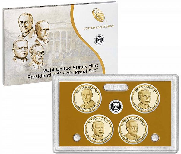 2014 Presidential $1 Dollar Coin Proof Set - 2014-S 4 Piece Set