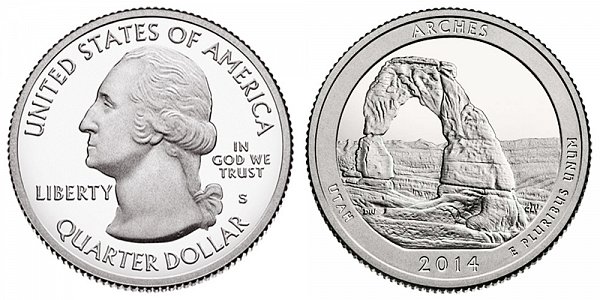 2014 S Silver Proof Arches National Park Quarter - Utah