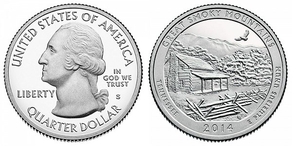 2014 S Silver Proof Great Smoky Mountains National Park Quarter - Tennessee