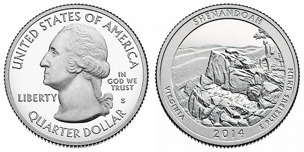2014 S Silver Proof Shenandoah National Park Quarter - Virginia 