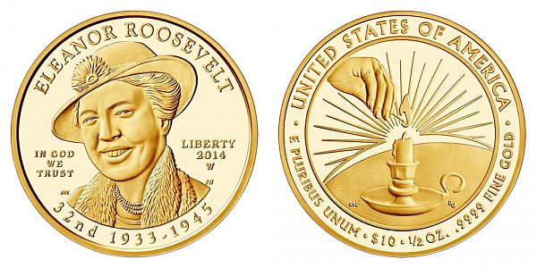 2014 W Eleanor Roosevelt First Spouse Gold Proof Coin - 1/2oz Half Ounce Gold