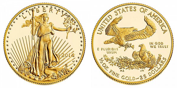 2014 W Half Ounce American Gold Eagle Proof - $25 1/2 oz Gold 