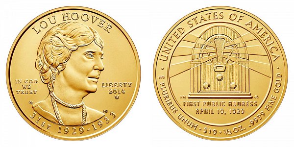 2014 W Lou Hoover First Spouse Gold Bullion Coin - Brilliant Uncirculated 1/2oz Half Ounce Gold 