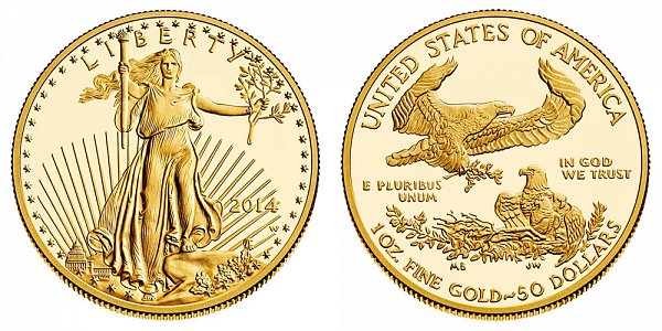 2014 W One Ounce American Gold Eagle Proof - $50 1 oz Gold