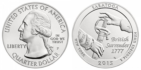 2015 Saratoga 5 Ounce Burnished Uncirculated Coin - 5 oz Silver 