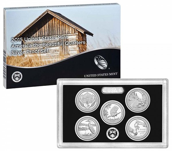 2015 America The Beautiful Quarters Silver Proof Set - 2015-S 5 Piece Set