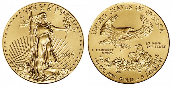 2015 Tenth Ounce American Gold Eagle - Narrow Reeds - 1/10 oz Gold $5 