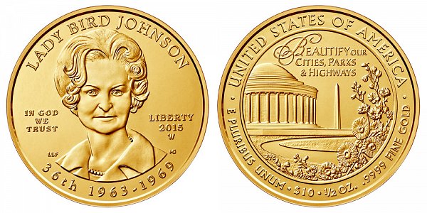 2015 W Claudia "Lady Bird" Johnson First Spouse Gold Coin - Brilliant Uncirculated 1/2 oz Half Ounce Gold