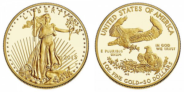 2015 W One Ounce American Gold Eagle Proof - $50 1 oz Gold