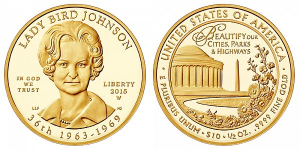 2015 W Proof Claudia "Lady Bird" Johnson First Spouse Gold Coin