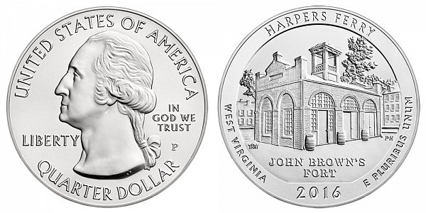 2016 Harpers Ferry 5 Ounce Burnished Uncirculated Coin - 5 oz Silver 