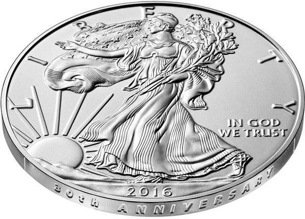 2016 W American Silver Eagle Burnished Uncirculated - 30th Anniversary Lettered Edge Closeup Example