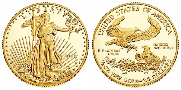 2016 W Proof Half Ounce American Gold Eagle - 1/2 oz Gold $25 