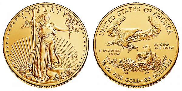 2018 Half Ounce American Gold Eagle - 1/2 oz Gold $25 