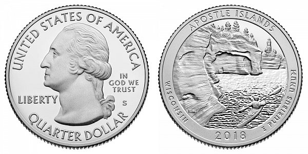 2018 S Proof Apostle Islands National Lakeshore Quarter -Wisconsin