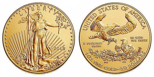 2018 W Burnished Uncirculated One Ounce American Gold Eagle - 1 oz Gold $50 